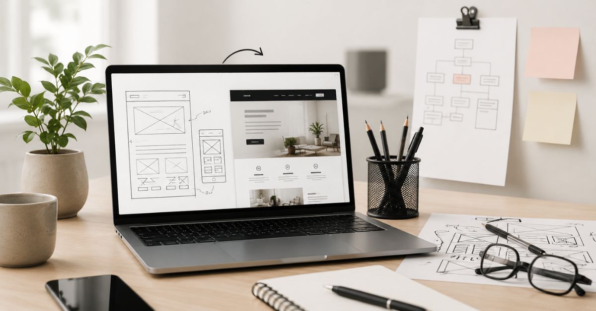 Prikaz planiranja moderne web stranice za malu tvrtku prije izrade
